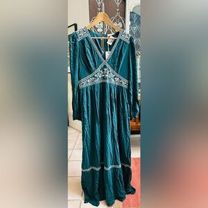 Teal Dress with White Embroidery